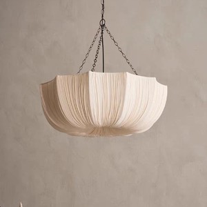 Lustre en tissu plissé Wabi Sabi, luminaire suspendu en lin à 3 chaînes, pour salle à manger, chambre à coucher, salon - Product Image 2