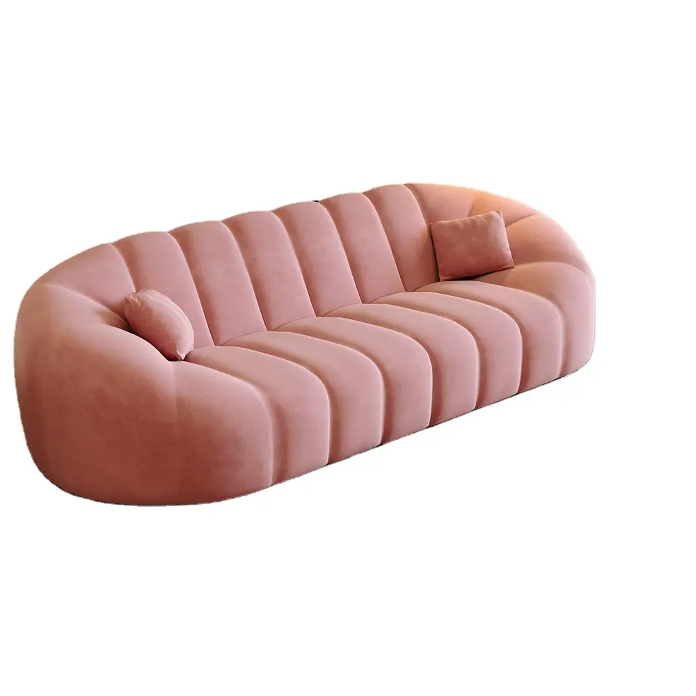 Italy Light Luxury Pink Fabric Sofa Postmodern Office Hotel Tech Fabric Frosted Velvet Villa Apartment Pull Button Sofa