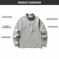 Haut à manches longues pour homme, séchage rapide, UPF 50+, antibactérien 7A, col montant, demi-zip, avec poche