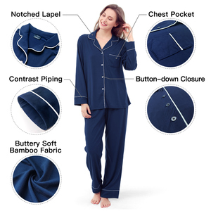 Dài Tay Áo Viscose Đồ Ngủ Mềm Loungewear Với Quần Mát Pjs Phụ Nữ Thoải Mái Quần Áo Ngủ 2 Mảnh Phụ Nữ Tre Bộ Đồ Ngủ - Product Image 2