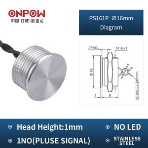 Onpow สวิตช์เพียโซอิเล็กทริก16มม., IP69K IP68โลหะสวิตช์เพียโซอิเล็กทริก16มม. - Product Image 2