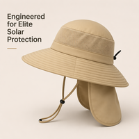 Sombrero de Sol de Popelina Caqui con Solapa para el Cuello UPF 50+ Impermeable de Ala Ancha con Malla Transpirable para Safari, Pesca, Senderismo, Venta al por Mayor, Logotipo Personalizado OEM