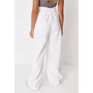 <span class=keywords><strong>Pantalon</strong></span> de survêtement sport blanc en coton taille haute pour femme, respirant, pour le fitness, le jogging et le streetwear, coupe droite sans cordon de serrage, jambe large - Product Image 5