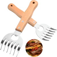 Griffes à viande en acier inoxydable avec longues poignées en bois, outil de attendrisseur de viande pour barbecue, idéal pour le porc, la dinde et le poulet déchiquetés