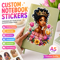 Autocollants personnalisés pour couverture de carnet A5 en vinyle, imperméables, résistants aux rayures, décorations pour journal, autocollants floraux personnalisés Black Queen
