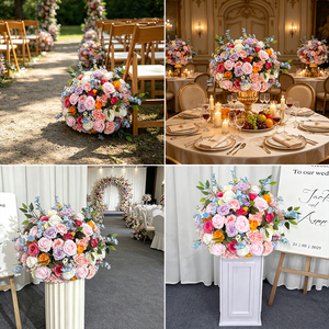 Vibrant and Colorful Silk Modern Floral Centerpiece with Lifelike Hanging Roses for Wedding Backdrop Decoration - Product Image 2