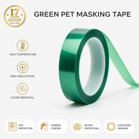 Ruban de masquage en polyester PET vert, silicone, sensible à la pression, imperméable, haute température, revêtement en poudre, OEM personnalisé