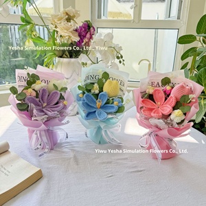 Crocheted Hand-held Bouquet with <b>Rose</b> & Carnation for Valentine's Day and Mother's Day Gifts-Best Friend Mother Gift - Product Image 2