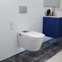 Système de Toilettes Bidet Suspendues Intelligentes avec Télécommande Cuvette Allongée Chasse Gravitaire Chauffage de Siège Inclus