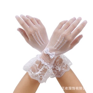 Sexy lingerie bridal <b>fishnet</b> lace bow gloves mesh gloves wedding high elasticity sun protection gloves - Product Image 4