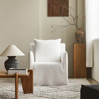 Sillón Moderno de Estilo Americano para Sala de Estar, Tapizado en Lino Blanco, con Brazos de Plumas de Ganso, Sofá Individual