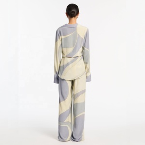 Set di pigiami in seta Slip top di lusso in seta 2 pezzi primavera autunno camicia con bottone con risvolto da <span class=keywords><strong>donna</strong></span> <span class=keywords><strong>abbigliamento</strong></span> da casa - Product Image 3