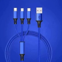 Kabel Pengisian Cepat 3-in-1 Nylon Braided Aluminium Alloy Multi-Warna USB Type-C/Micro USB 3A Tembaga Berlapis Timah untuk Ponsel & Mobil