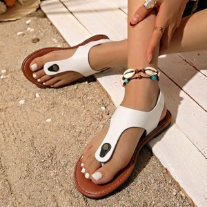 Women T Strap Thong Flat Sandals Adjustable <b>Back</b> Strap <b>Open</b> Toe Summer Beach Casual Walking Sandals - Product Image 2