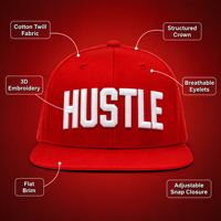 Casquette Snapback Unisexe Formelle 5 Panneaux en Sergé de Coton Structuré avec Broderie 3D en Relief Personnalisée Rouge Promotionnelle en Gros MOQ 20