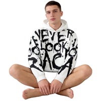 Sudadera con Capucha Unisex de Estilo Urbano con Estampado de Texto en Inglés y Fuente de Grafiti, Tejida, Holgada, con Cierre, Ecológica, para Otoño