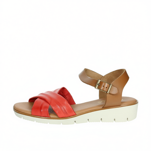 Sandalias Planas Rojas de Cuero con Tiras Cruzadas y Hebilla en el Tobillo, Zapatos Cómodos para Mujer - Product Image 2