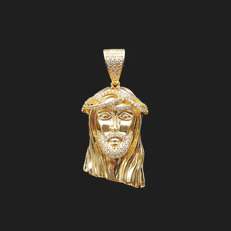 Chaîne de glace en cuivre Hip Hop, bijoux religieux, pendentif tête de jésus 14K pour hommes