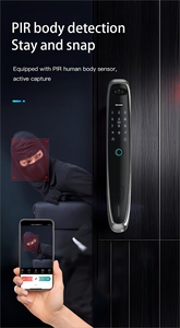Serrure de porte intelligente Tuya, appels vidéo de haute qualité, œil de chat, empreinte digitale, mot de passe à distance, pour bois, acier, connectivité Wi-<span class=keywords><strong>Fi</strong></span>, <span class=keywords><strong>carte</strong></span> mémoire - Product Image 6