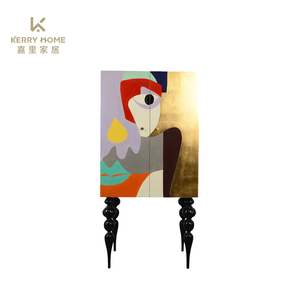 Mobile Porta Vini in Legno Massello Stile Americano <span class=keywords><strong>Moderno</strong></span> Antico per Soggiorno, Camera da Letto e Hotel <span class=keywords><strong>con</strong></span> Dipinto Astratto Colorato - Product Image 4