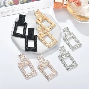 Kaimei 2019 New Design Women Statement Jewelry 4 Color Geometry Rectangle Hemp Square Drop Earrings For Women Jewelry