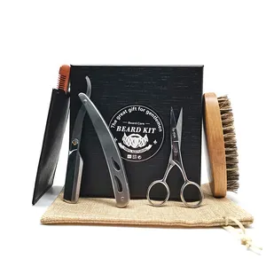 Beard Comb And Brush Set Men's Wooden Beard Shaping Tool Perfect Facial Hair Beard Grooming Kit For Men