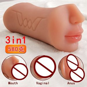 Gola profonda sesso orale 3-in-1 TPE masturbatore realistico doppio foro bocca anale giocattoli sessuali per uomini uomini uomini orali masturbazione - Product Image 5