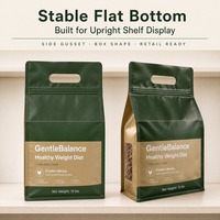 Sachet d'emballage alimentaire pour animaux de compagnie à fond plat, de qualité alimentaire, résistant à l'humidité, imprimé sur mesure avec fermeture éclair pour croquettes et friandises pour chiens