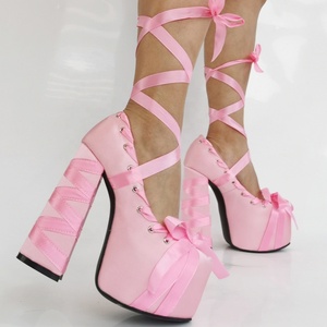 Sandales à plateforme haute en soie pour femme, style mariage, grande taille 47, talons épais, chaussures d'été à lacets cheville, escarpins à bout rond et nœud - Product Image 3