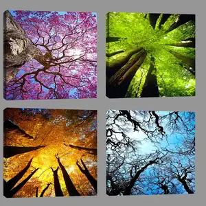 Pintura de foto Impresión de lienzo árbol abstracto moderno en flor estirada marco de fotos madera arte decoración de la pared de arte