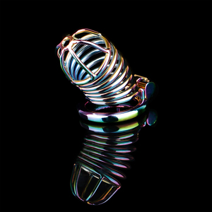 Jaula de Castidad Masculina de Acero Inoxidable Iridiscente Colorida con 3 Anillos Intercambiables, Dispositivo de Bloqueo de Pene BDSM para Hombres Adultos - Product Image 2
