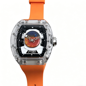 Nouvelle Montre Mécanique Homme 2026 Thème Spatial Cadran Mars Boîtier Tonneau Verre Transparent avec Bracelet Caoutchouc Orange pour Style Urbain - Product Image 1