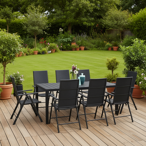 Set da Pranzo 9 Pezzi in Rattan PE Nero con Telaio in Alluminio, Set di Mobili da Giardino per Esterni, Stile Contemporaneo, Resistente alle Intemperie - Product Image 2