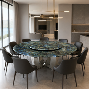 Customized Dining <b>Table</b> Round <b>Top</b> Modern Villa 8 Seater Metal Legs <b>Stone</b> Furniture Luxury Blue Labradorite Granite - Product Image 6