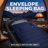 Sac de couchage enveloppant bleu marine avec doublure grise, imperméable, à larges épaulettes, pour camping, randonnée, extérieur, vente en gros, usine OEM