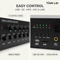 Amplifier Mixing PA 6 Zona TL-2100 dengan 3 Input Mikrofon dan Prioritas Mikrofon, Pemutar USB SD MP3 untuk Penggunaan Sehari-hari di Toko Swalayan