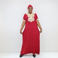 Robe Boubou rouge avec bordure en dentelle crème STA1263-1F