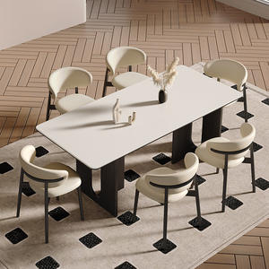 Mesa de Comedor de Madera Maciza Estilo Francés Vintage, <span class=keywords><strong>Muebles</strong></span> para el Hogar 2024, Nueva Mesa de Estilo Japonés en Tono Crema para Espacios Pequeños con Tapa de Pizarra para 6 Personas - Product Image 3