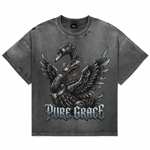 Oversized Vintage Acid Wash Distress Cotton Breath T-Shirts for <b>Men</b> Custom High Quality Punk Swan DTG Print O-Neck Casual Tees - Product Image 1