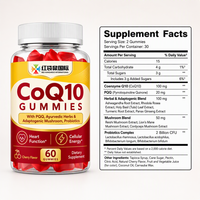 CoQ10 PQG Herbes ayurvédiques Champignons adaptogènes Probiotiques Gummies saveur cerise Étiquette personnalisée Emballage personnalisé Marque privée