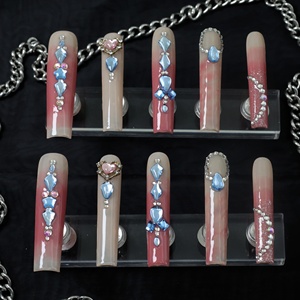 Uñas Postizas Acrílicas Reutilizables Hechas a Mano al por Mayor, 10 Piezas, Modelo Cuadrado con Patrón Artificial - Product Image 1