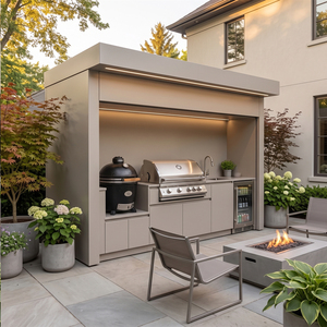 Dapur Luar Ruangan Baja Anti Karat 304 Semua Musim dengan Pintu Gulung Tahan Air, Pod Dapur BBQ Luar Ruangan dengan Wastafel untuk Villa - Product Image 1