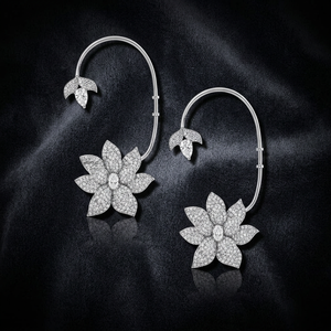 Pendientes de Oreja con Diamantes Cultivados en Laboratorio, Diseño Floral, Corte Ovalado, Inspirado en la Naturaleza, Oro 10K 14K 18K, Plata 925 935 - Product Image 1