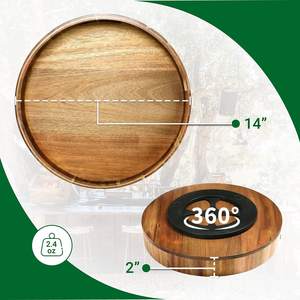 Étagère à épices rotative en bambou, plateau de service rond rotatif, comptoir en bois d'acacia, plateau tournant Lazy Susan, organisateur avec poignée - Product Image 2