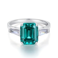 Anillo de Plata de Ley 925 con Piedra Preciosa, Anillo Cuadrado de Circonita Esmeralda, Estilo Clásico de Anillo de Compromiso y Boda de Plata de Ley 925