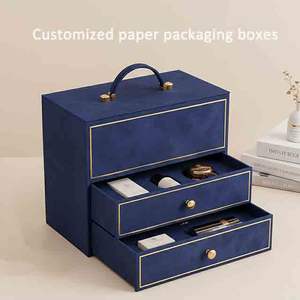 Caja de Embalaje Premium Personalizada Azul con Doble Cajón, Logotipo en Lámina Dorada y Asa para Productos de Cuidado de la Piel o Chocolates - Product Image 2