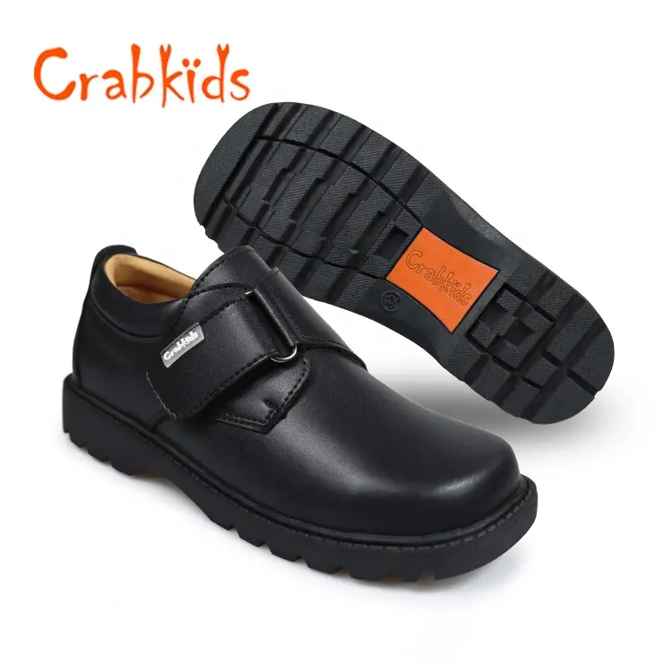 Crabkids nuove scarpe uniformi personalizzate economiche scarpe da scuola per bambini in pelle nera nere per ragazzi