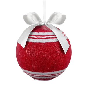 Country Limited Handmade High Quality <b>Red</b> White Stripe Christmas Bauble 8cm Shatterproof Plastic Ornament - Product Image 1