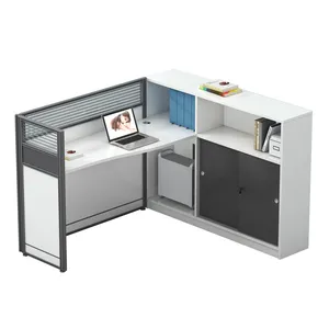 现代豪华木制白色办公家具员工桌模块化工作站，带抽屉6人办公桌