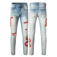 Jean décontracté coupe droite pour homme avec patch brodé, style urbain 3D, denim délavé moyen, grandes tailles pour hommes